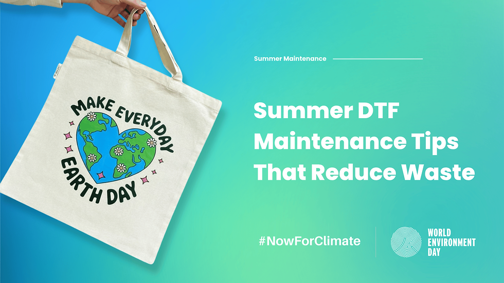 Tote bag reading Make Every Day Earth Day hangs in front of a blue-green studio.