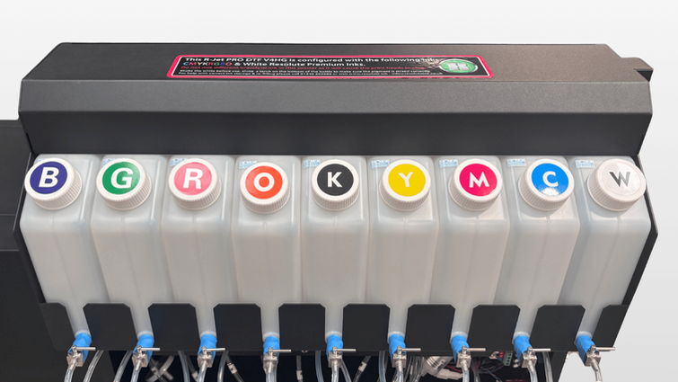R-JET PRO DTF V4HG ink tank system with colour labels