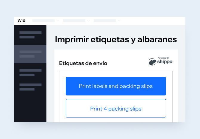 Un pedido en el panel de una tienda Wix con una función incorporada para imprimir etiquetas de envío.