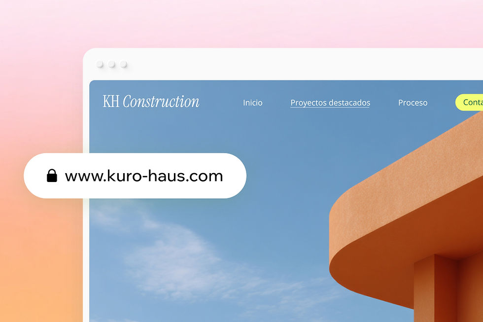 Sitio web de arquitectura de la constructora KH con el dominio «kuro-haus.com» en un recuadro blanco