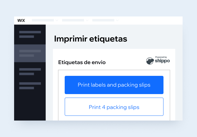 Um pedido no painel de uma loja Wix com um recurso integrado para impressão de etiquetas de envio.