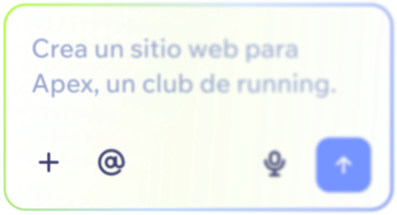 Un cuadro de texto que dice “crea un sitio web para Apex, un club de running”