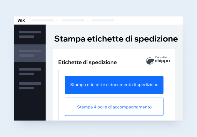 Un ordine nel Pannello di controllo di un negozio Wix con una funzione integrata per la stampa delle etichette di spedizione