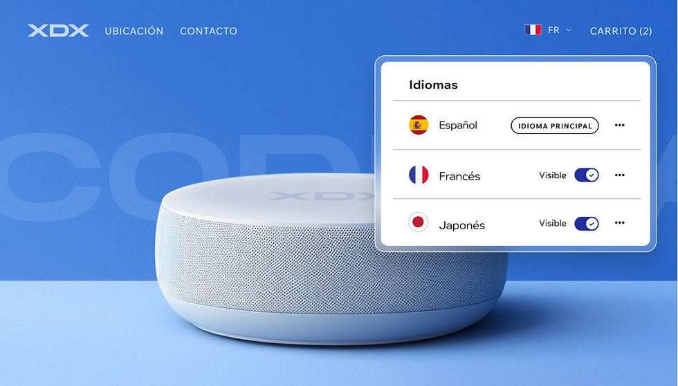 Un menú desplegable en un sitio web de eCommerce de Wix que invita al visitante a elegir el idioma en el que desea ver el sitio