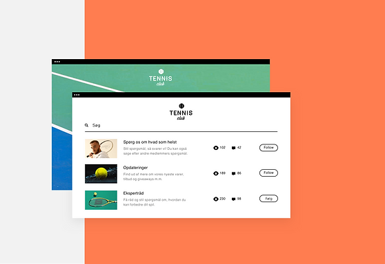 Visning af et online tennisfællesskab på både computer og Wix Owner App.