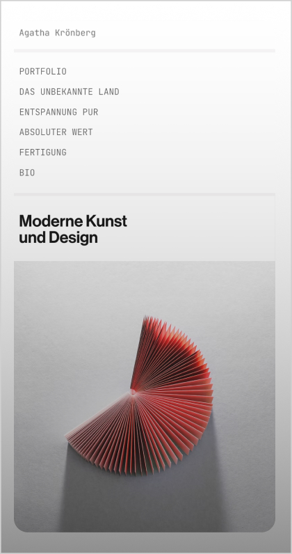 Designportfolio Beispiel eines Künstlers in hellem Design.