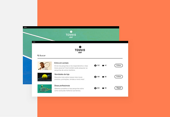 Visualização de uma comunidade online de tênis na versão desktop e no App Wix Owner.