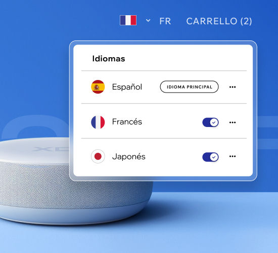 Un menú desplegable en un sitio web de eCommerce de Wix que invita al visitante a elegir el idioma en el que desea ver el sitio