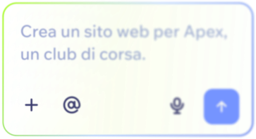 Una casella di testo che dice “crea un sito web per Apex, un club di corsa”