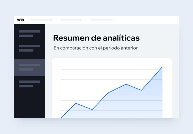 La pantalla de inicio de Wix Analytics en el panel de un sitio web de comercio electrónico creado en la plataforma Wix.