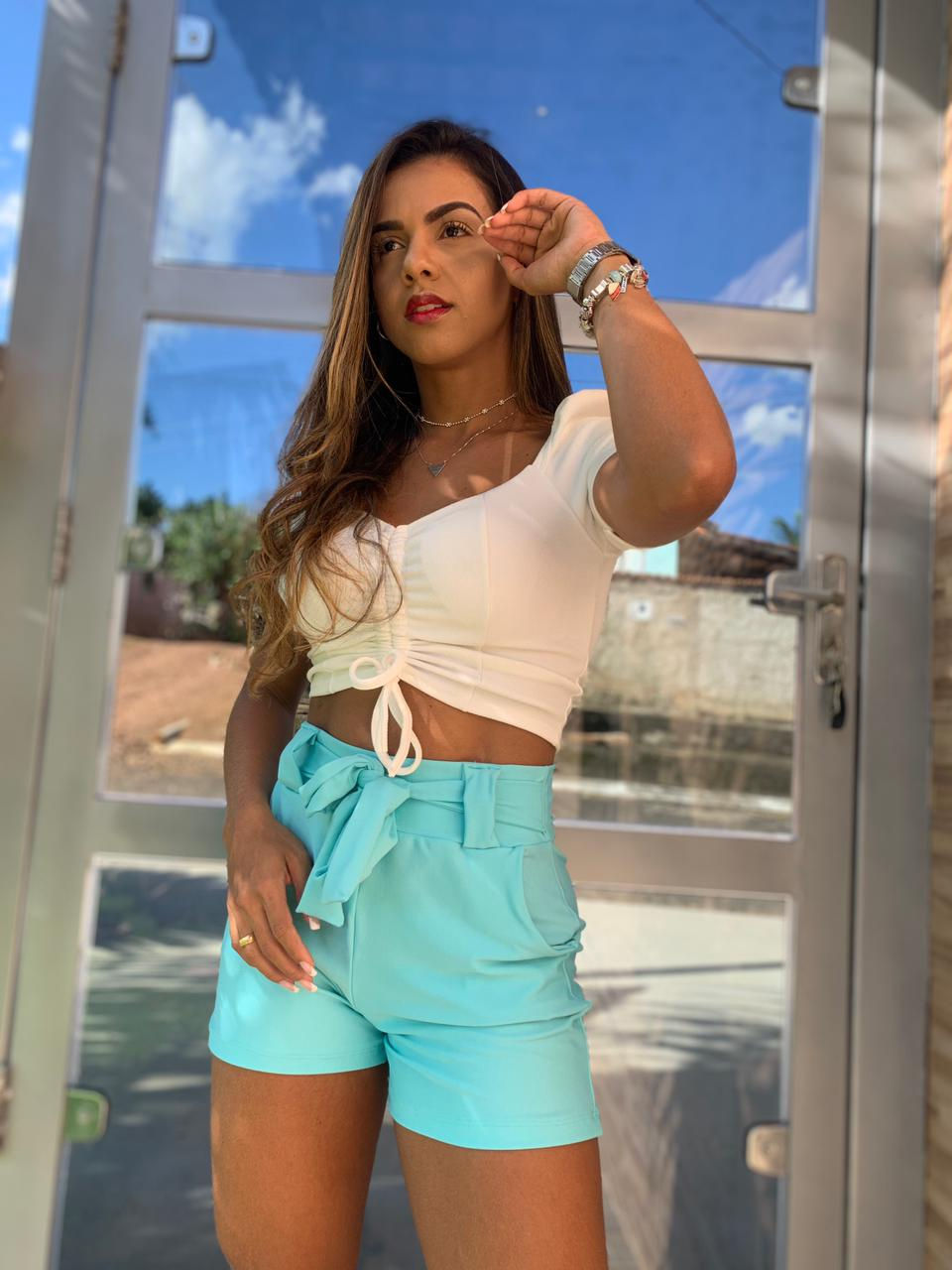 Conjunto Cropped de malha com short