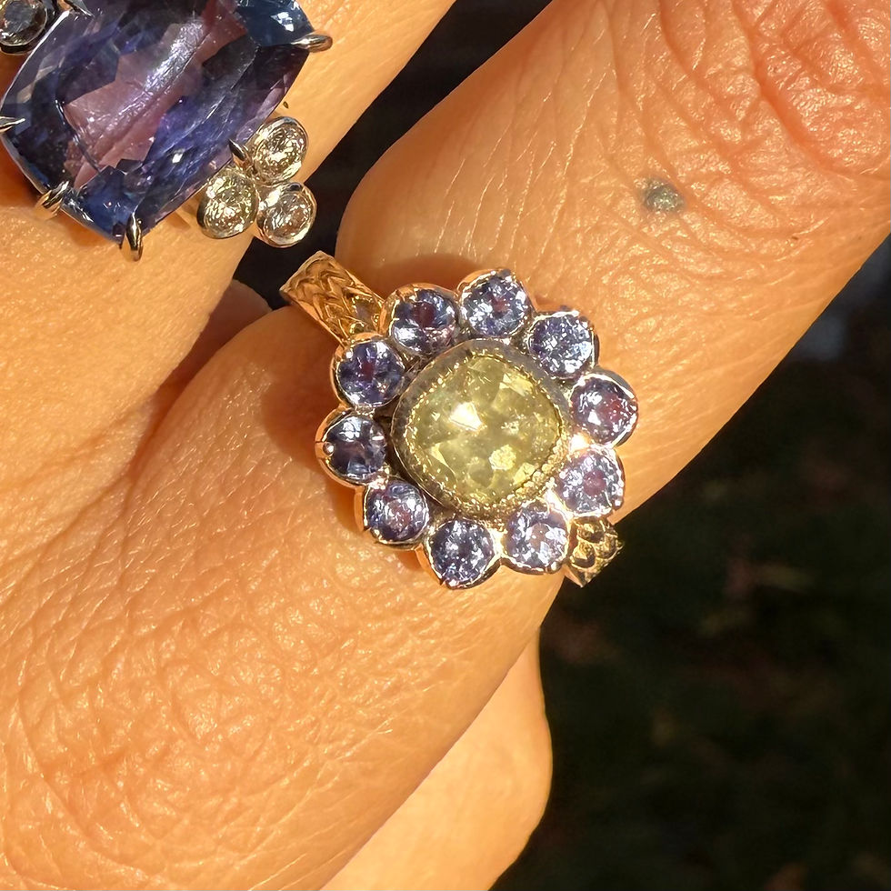 Miniature : ~PHAEDRA~ old mine cut diamond with tanzanites 
