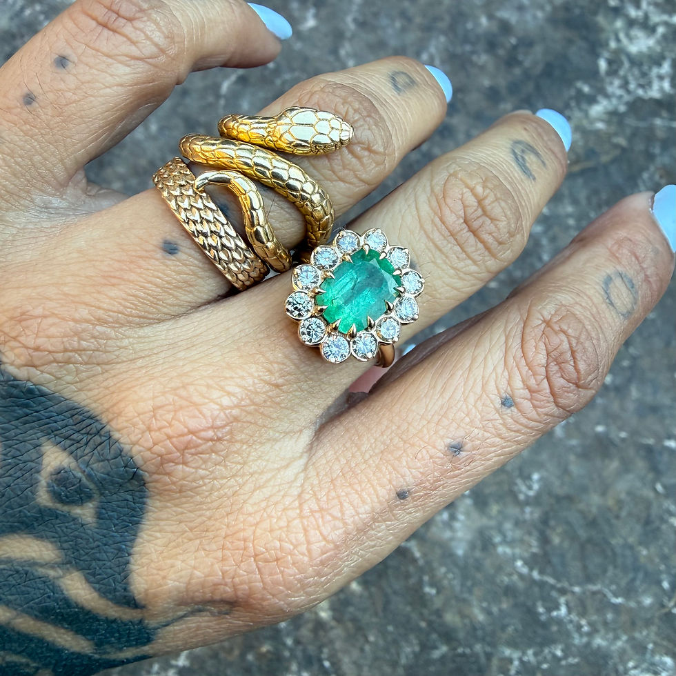 縮圖：~UMIKO~ large diamond halo emerald ring 