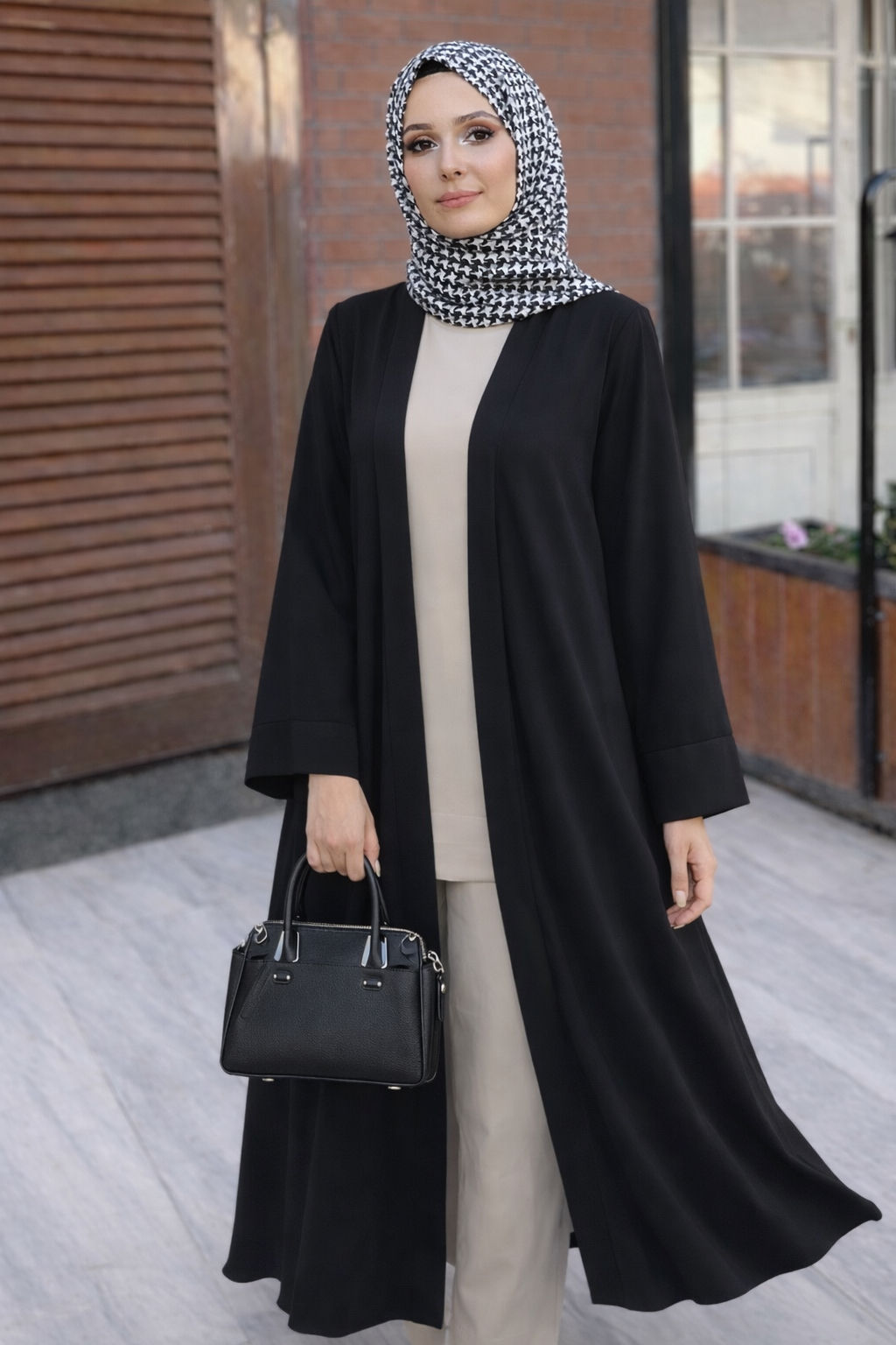 Siyah Pamuklu Viskon Kimono  