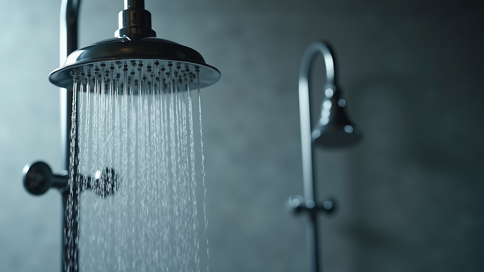 Close-up view of a modern high-pressure showerhead with adjustable settings