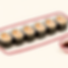 TEMPURA SHRIMP MAKI — six pieces on an illustrated crimson plate