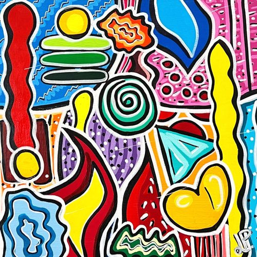 Œuvre de Lutti's Korner intitulée A Jittery Party exposée à la Galerie d'art contemporain