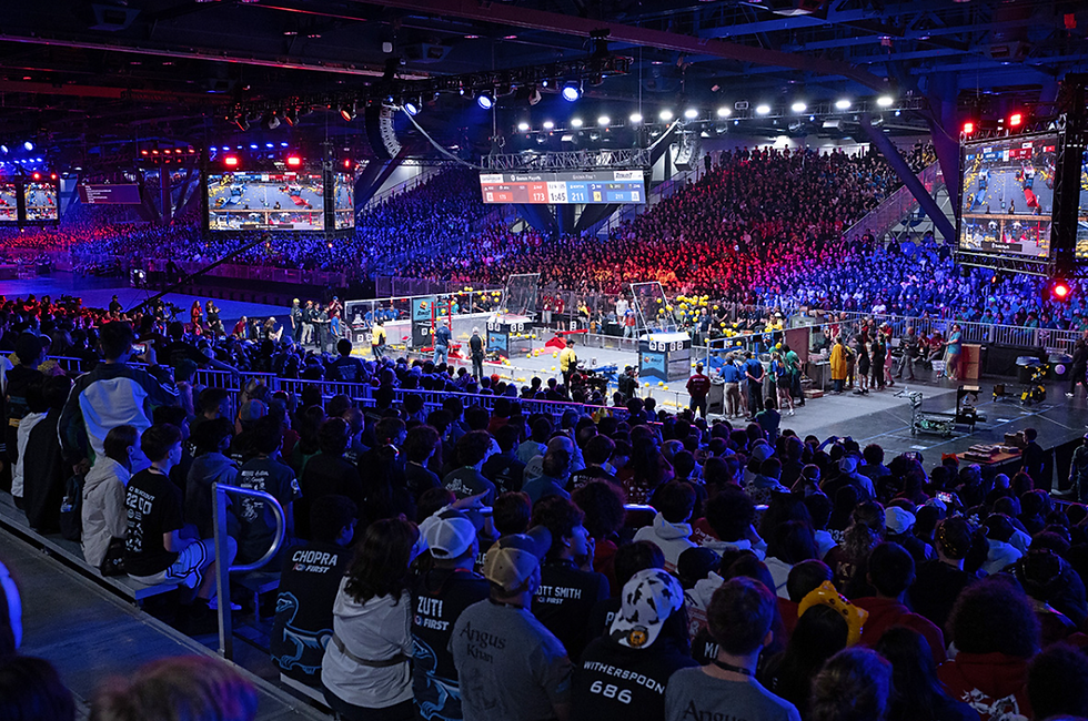 Crowded arena during a FIRST Robotics competition event