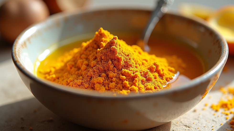 Eye-level view of a bowl with natural honey and turmeric mask ingredients
