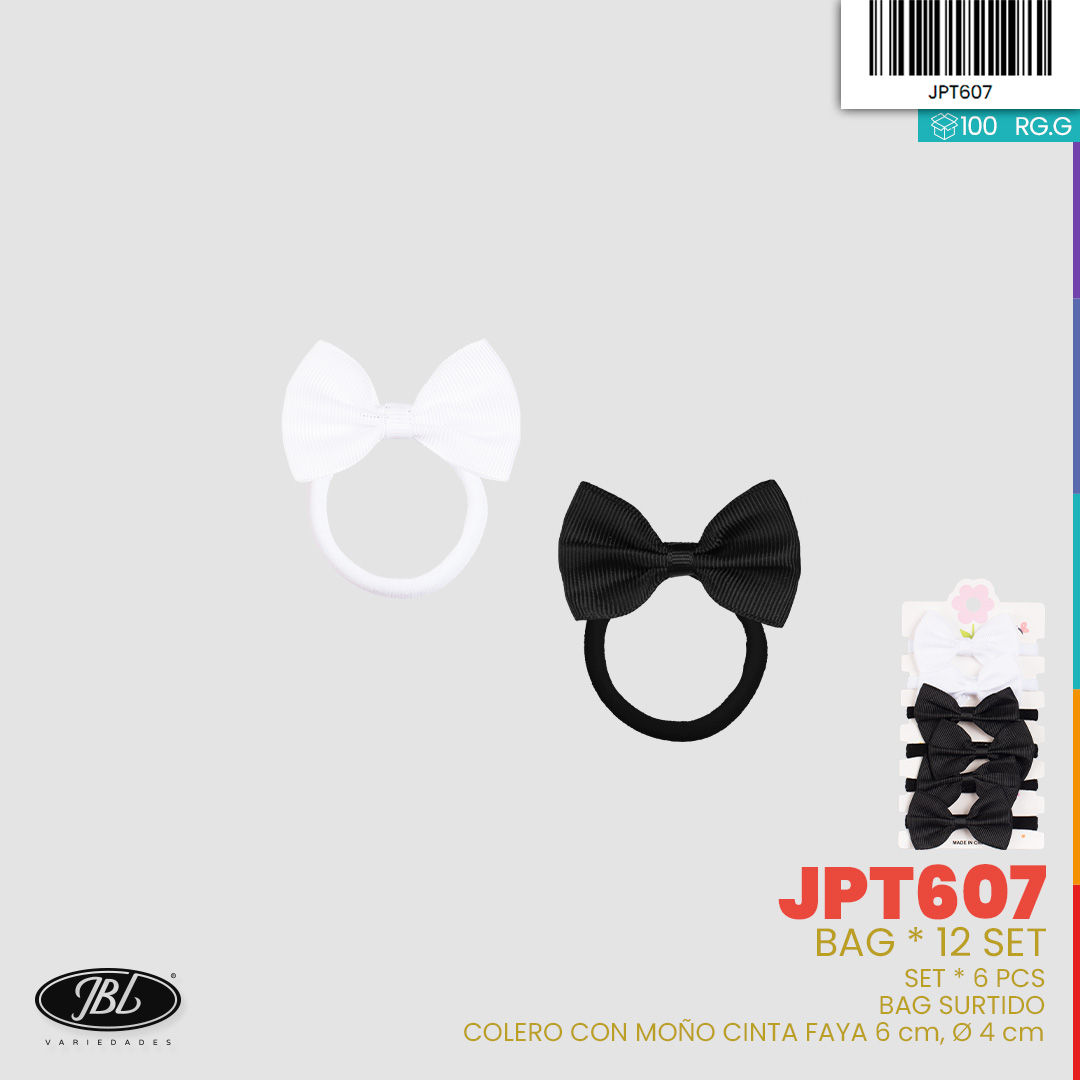 Colero blanco y negro con moño * 6 piezas