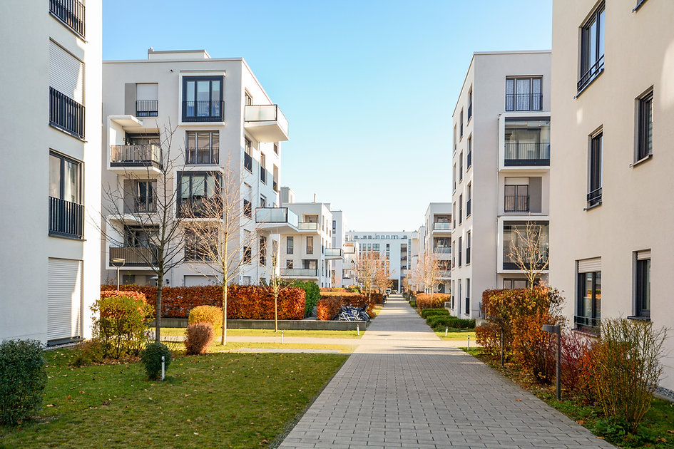 Cityscape with residential buildings in