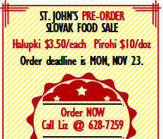 Dec 5 - Slovak Food Sale (pre-order by Nov 23)