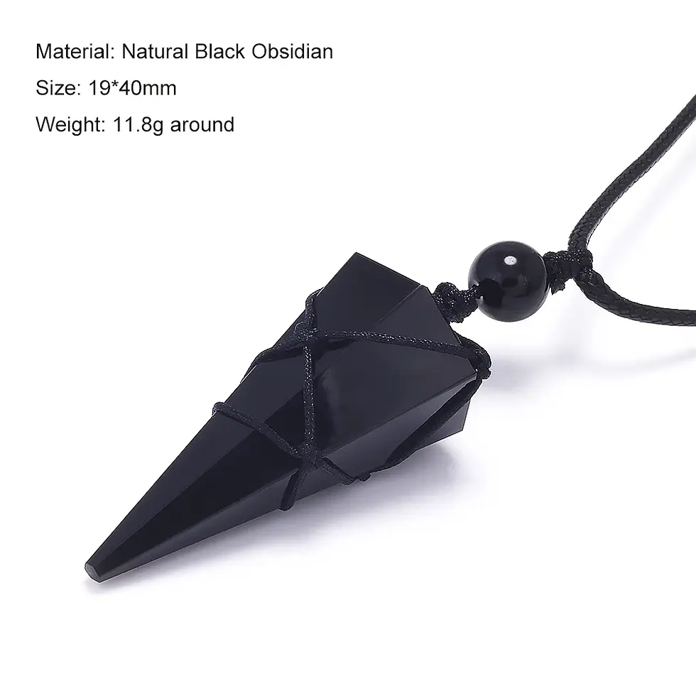 Miniature : Pendentif géométrique en pierre obsidienne noire naturelle corde en cuir