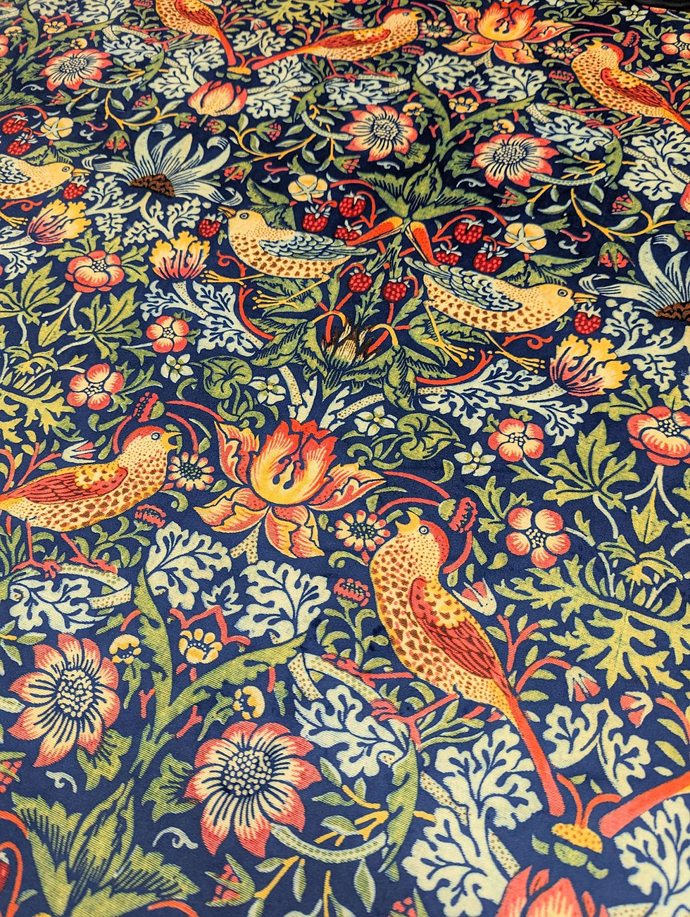 Thumbnail: Navy William Morris Strawberry Thief Crafty Soft Furnishing Velvet Flat Front View