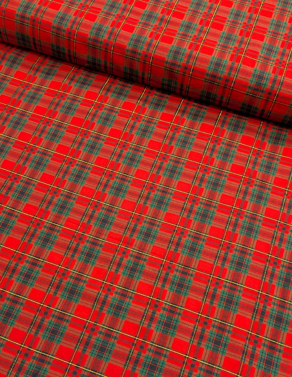 Christmas Gold Metallic Tartan 95% Cotton 5% Lurex Flat Front View