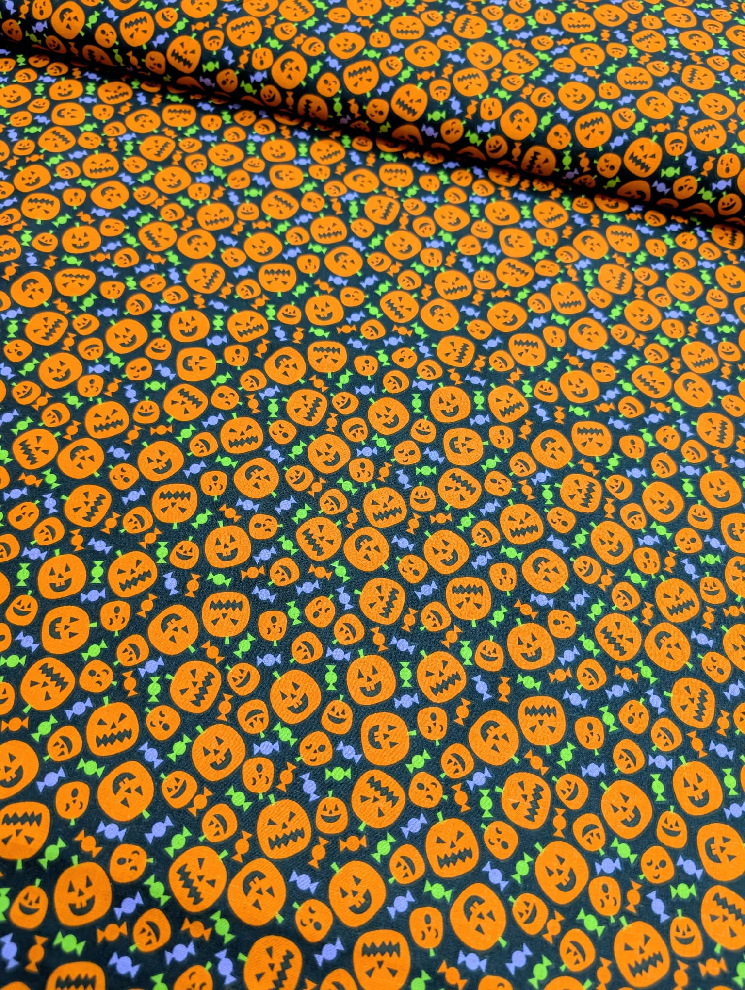 Halloween Pumpkins & Candy 100% Cotton Flat Front View