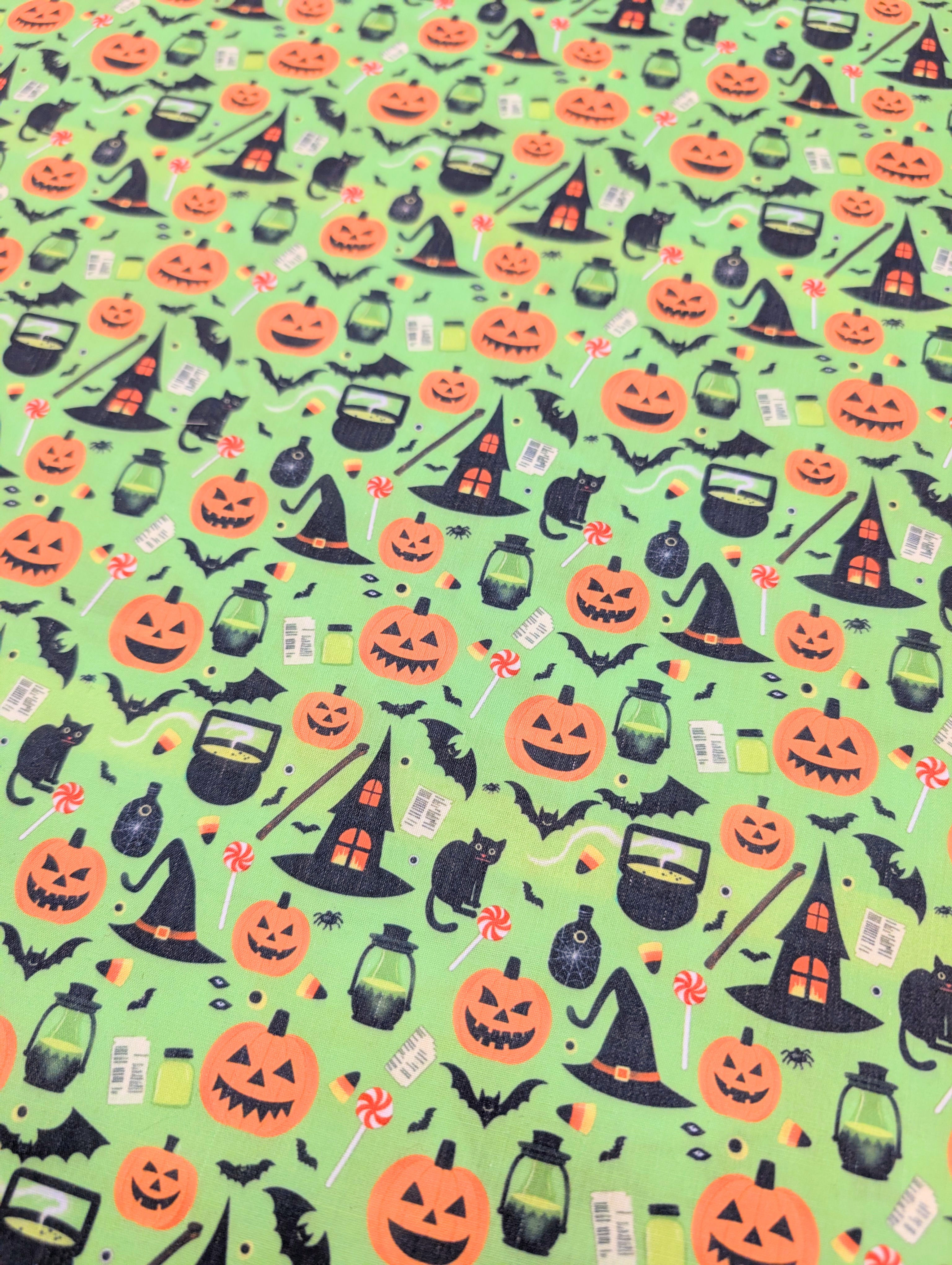 Lime Spooky Halloween PolyCotton