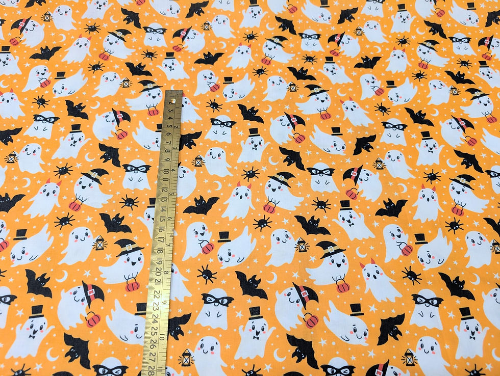 Fancy Dress Ghosts Halloween PolyCotton Flat Front View with Ruler
