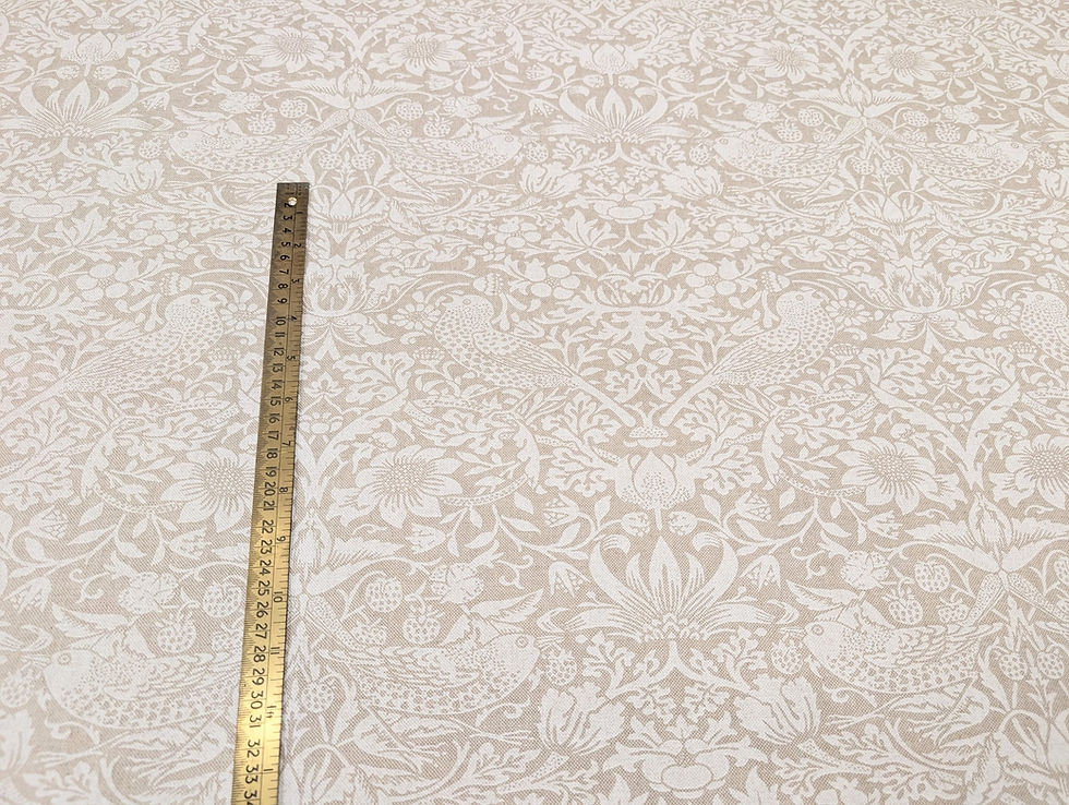 William Morris 'Strawberry Thief' Paste Natural Linen Look Soft Furnishing Flat Front View with Ruler