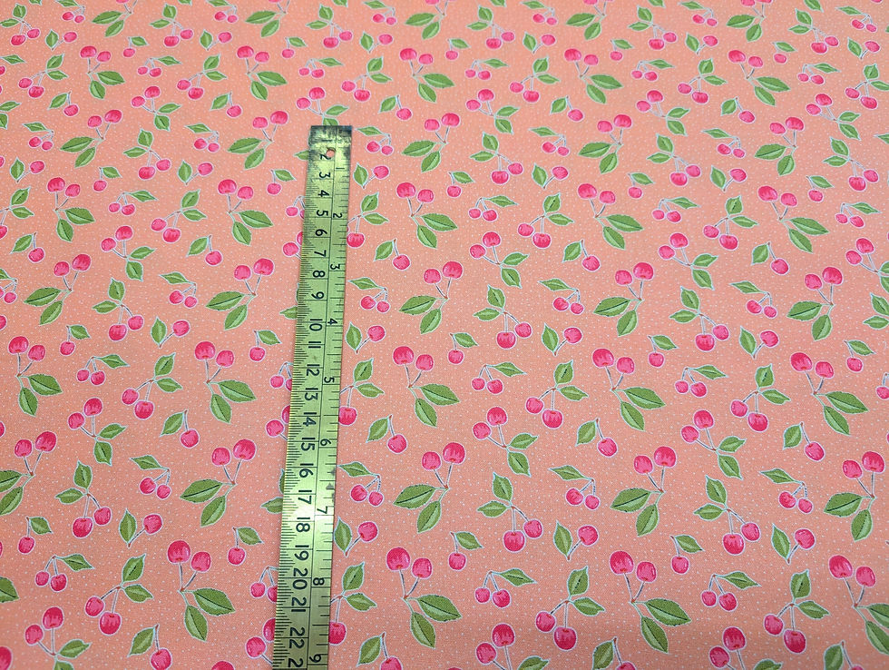 Thumbnail: 'Sweet Blooms' Cherry & Strawberry 100% Organic Cotton Range Cherry Pop Peach Flat Front View with Ruler