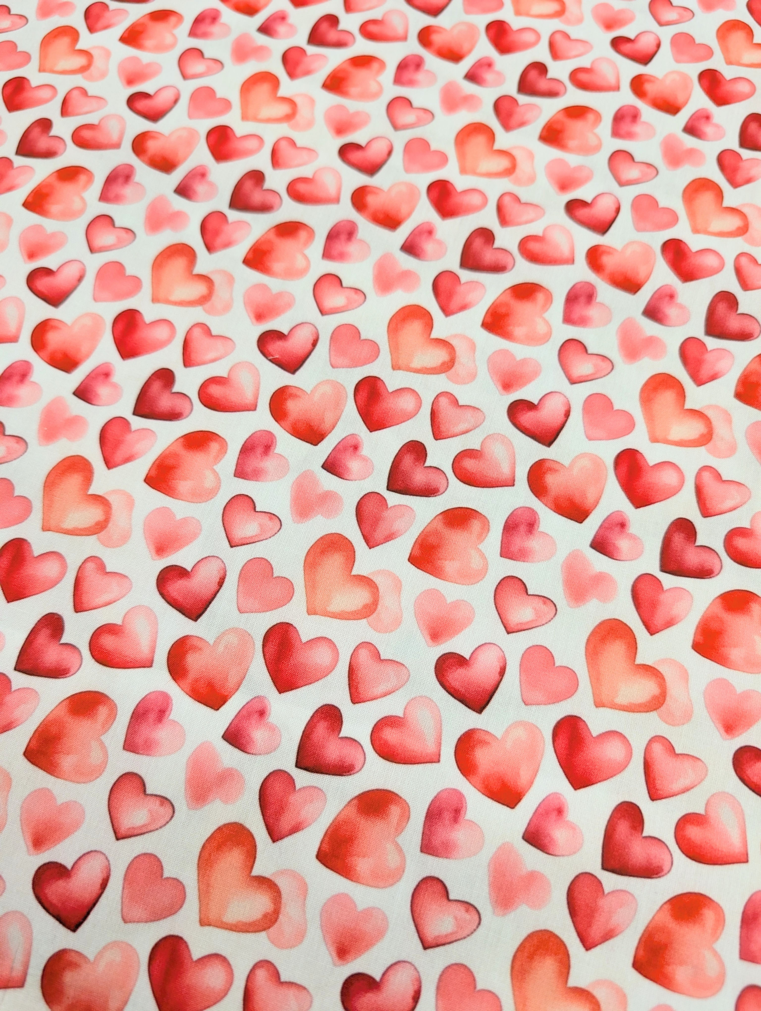 White Hearts PolyCotton Flat Front View