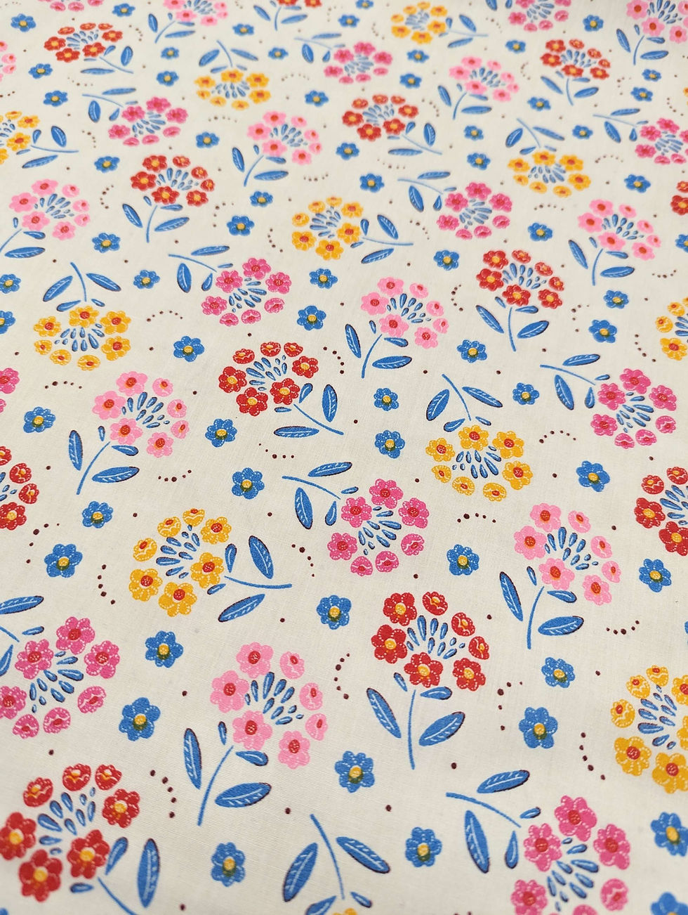 Thumbnail: White Floral Stems PolyCotton Flat Front View