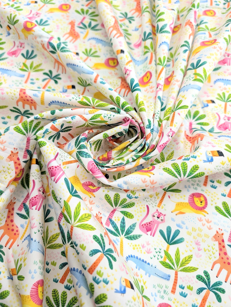 Thumbnail: Wild & Wonderful Colourful Animals 100% Cotton Poplin Scrunched Front View