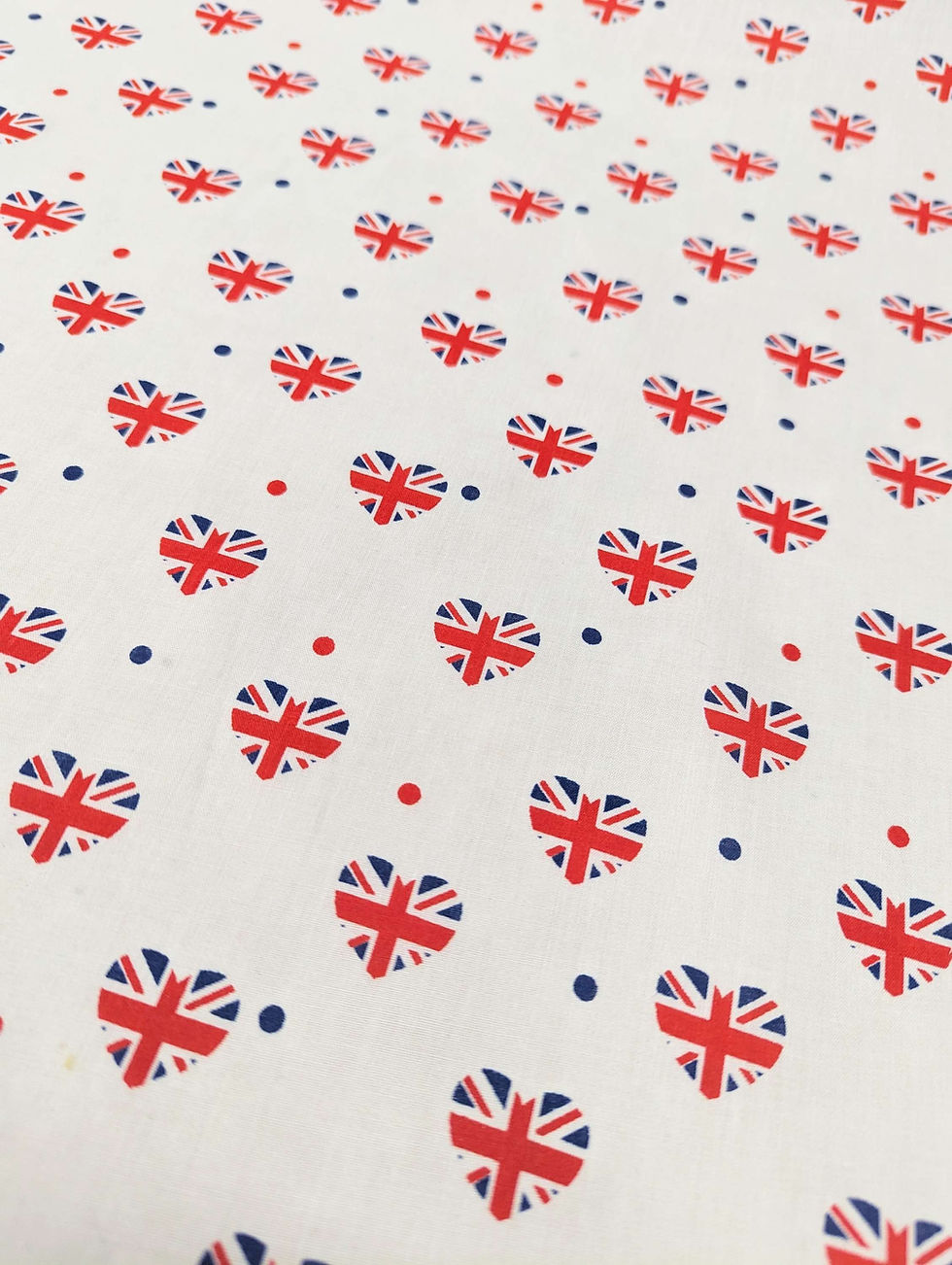 Hearts & Dots Union Jack PolyCotton White Flat Front View