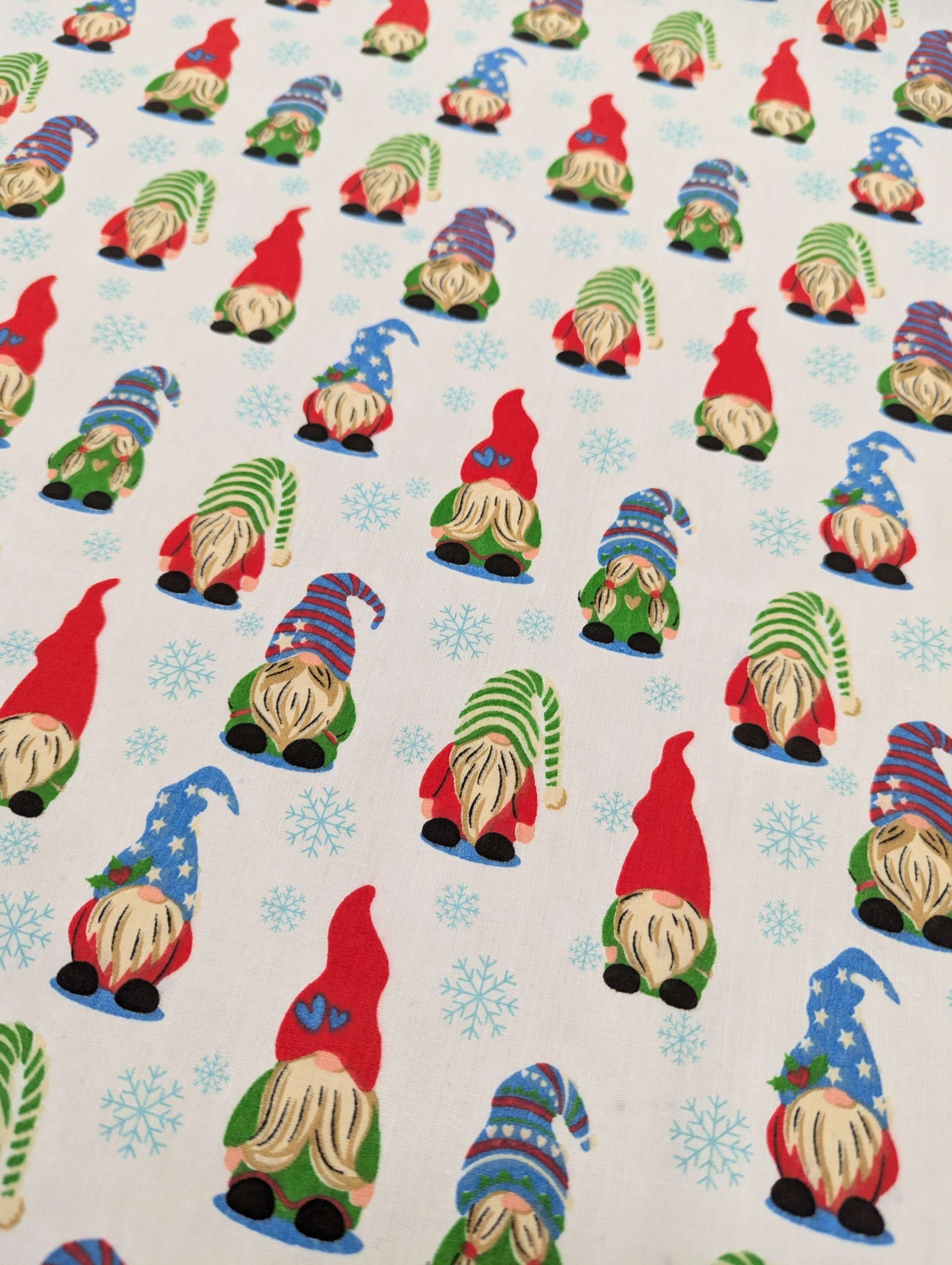 White Christmas Gonk Gnomes PolyCotton Flat Front View