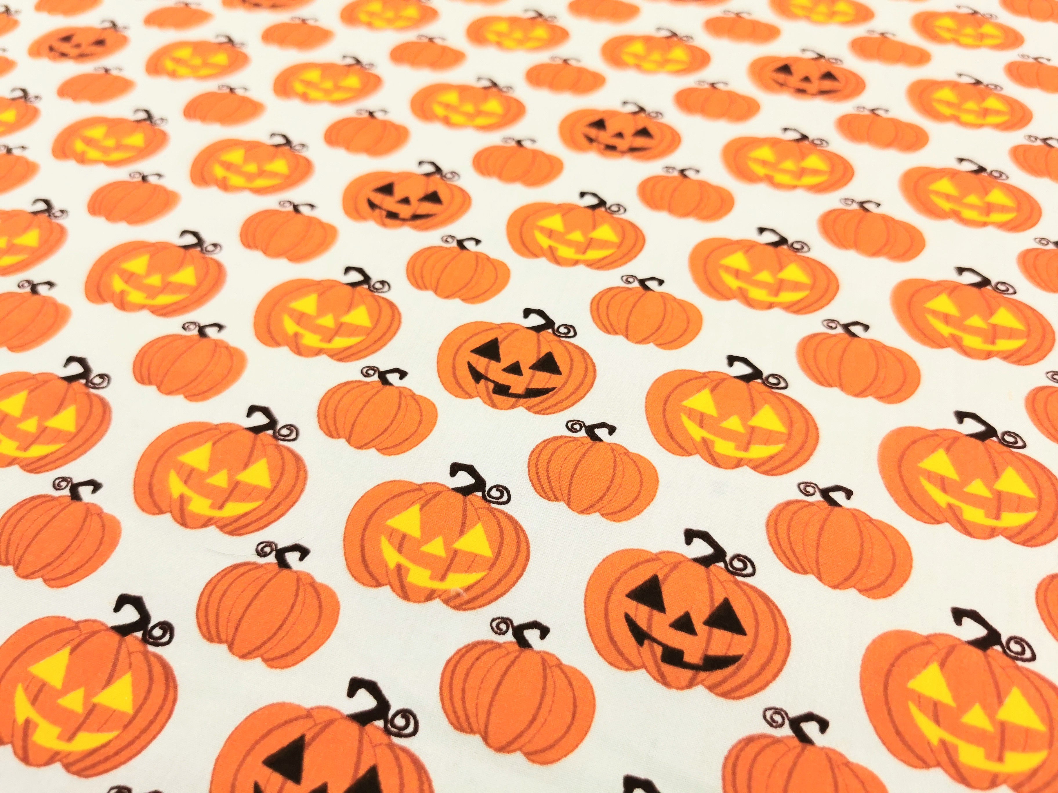 White Halloween Pumpkins PolyCotton