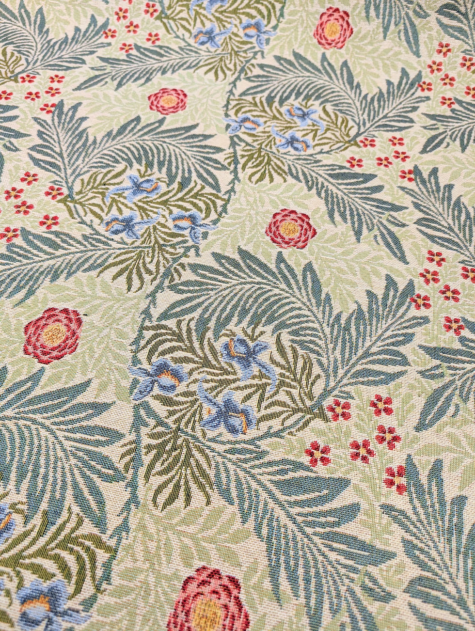 William Morris 'Larkspur' Sage World Tapestry Soft Furnishing Flat Front View