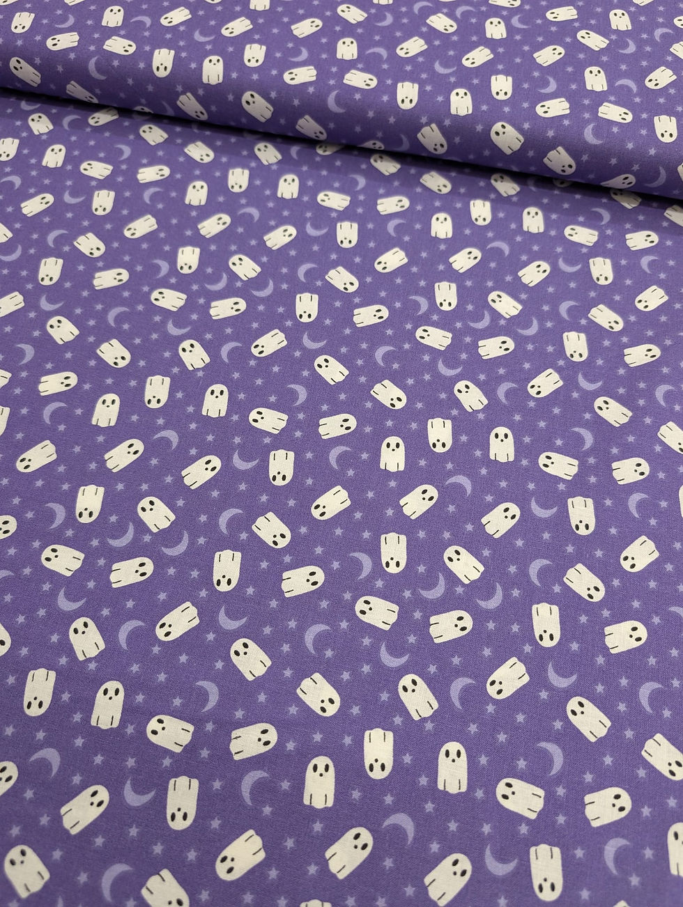 Thumbnail: Purple Halloween Ghosts 100% Cotton Flat Front View