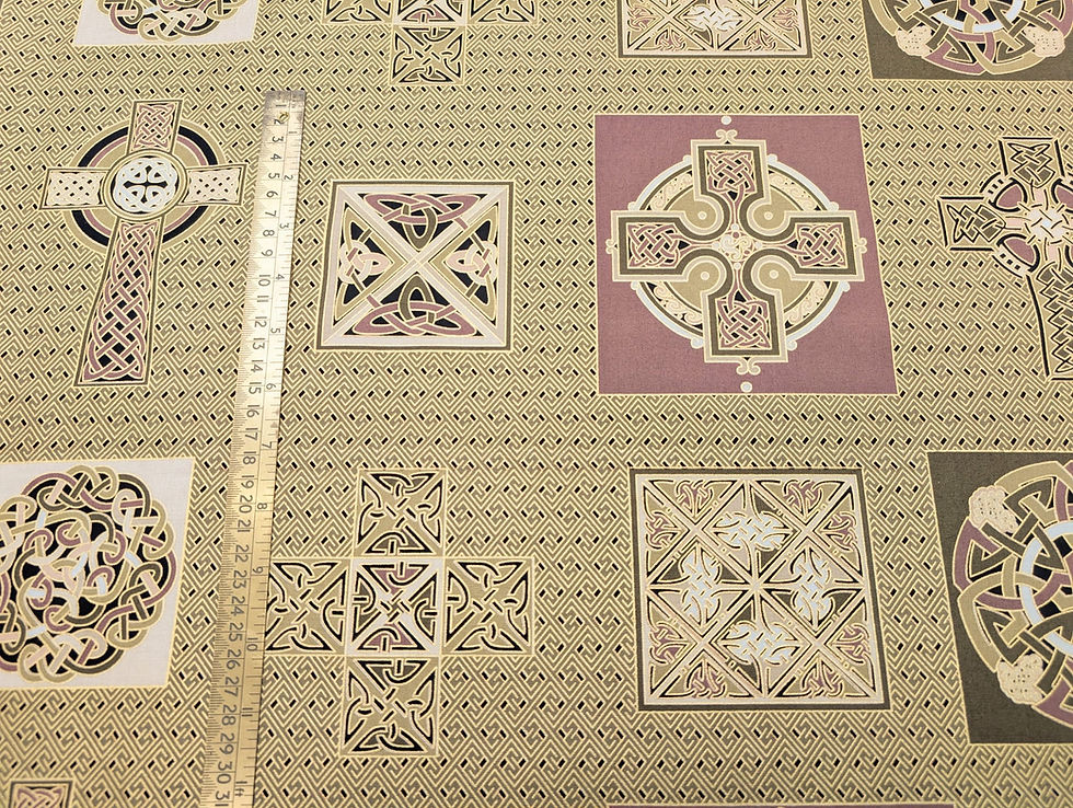 Thumbnail: Metallic Celtic Irish 100% Cottons Khaki Knots Flat Front View with Ruler