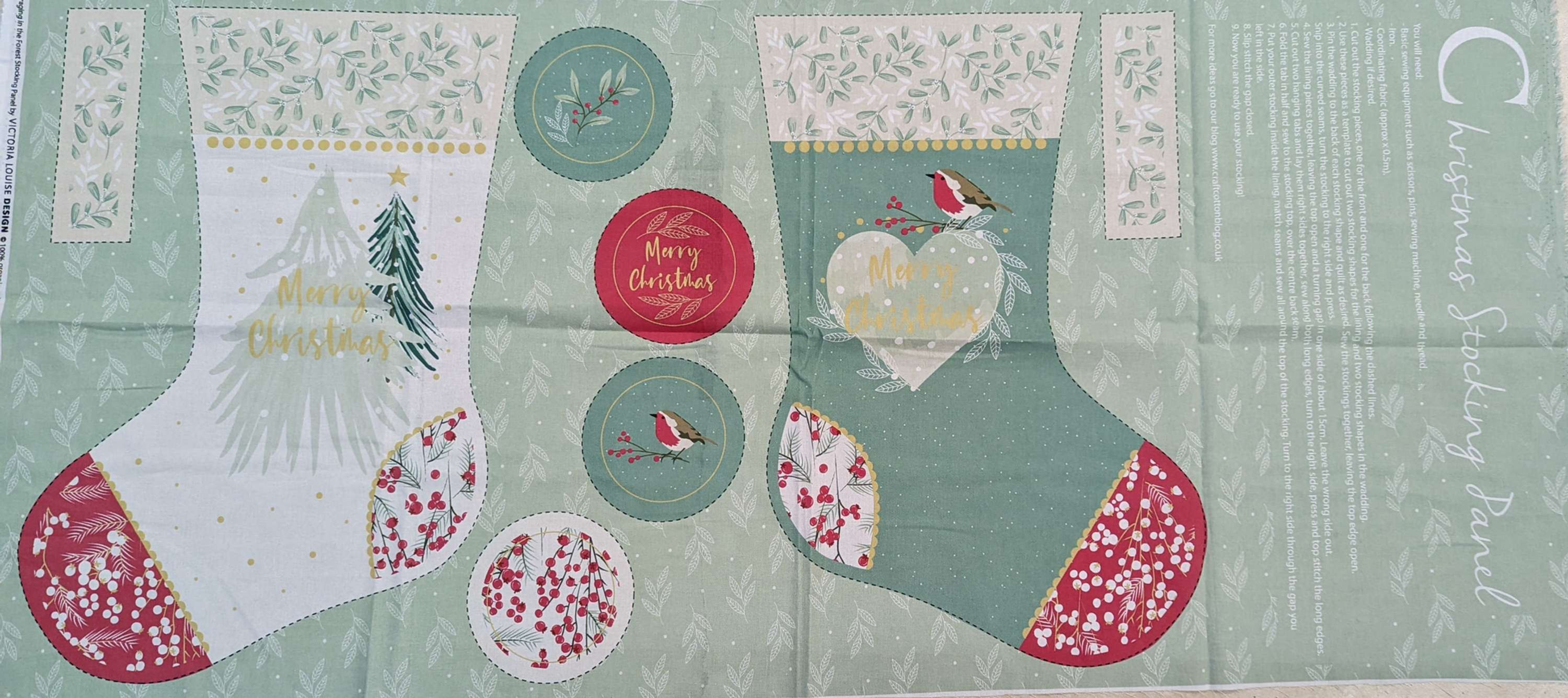 Foraging In The Forest Robin Stocking Panel 100% Cotton