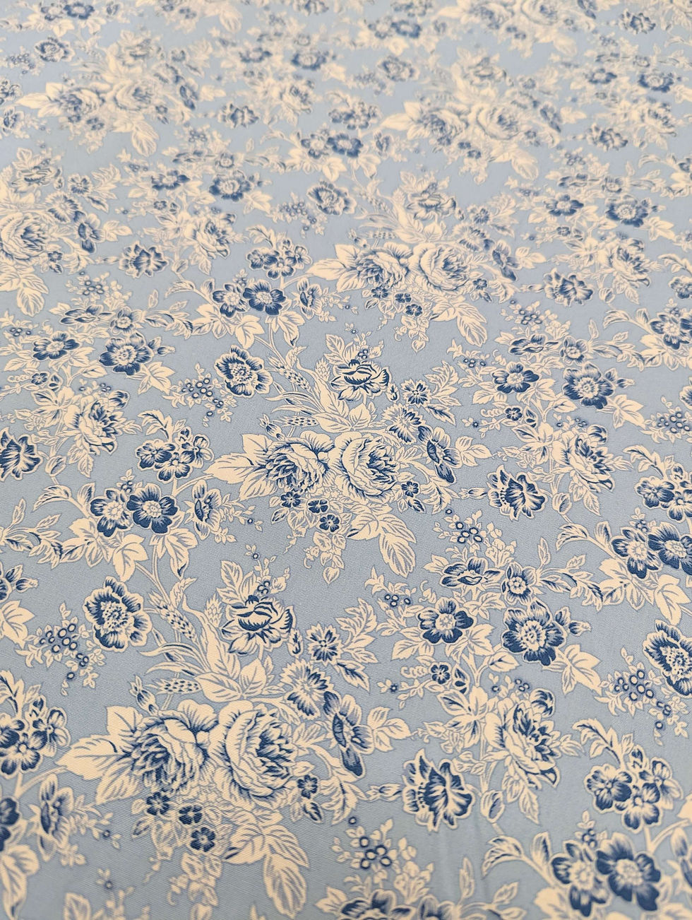 Blue Vintage Florals 100% Cotton Poplin Baby Blue Flat Front View