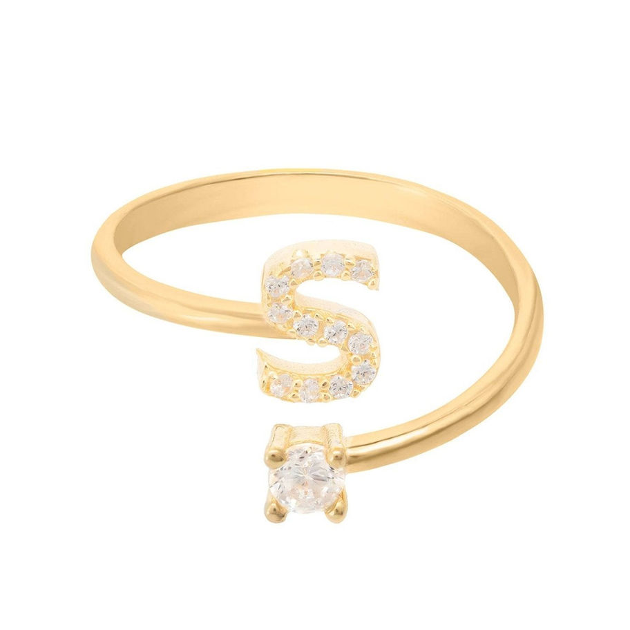 Bague Initiale S dorée et zircons étincelants, bijou personnalisé, Maison Argÿel.