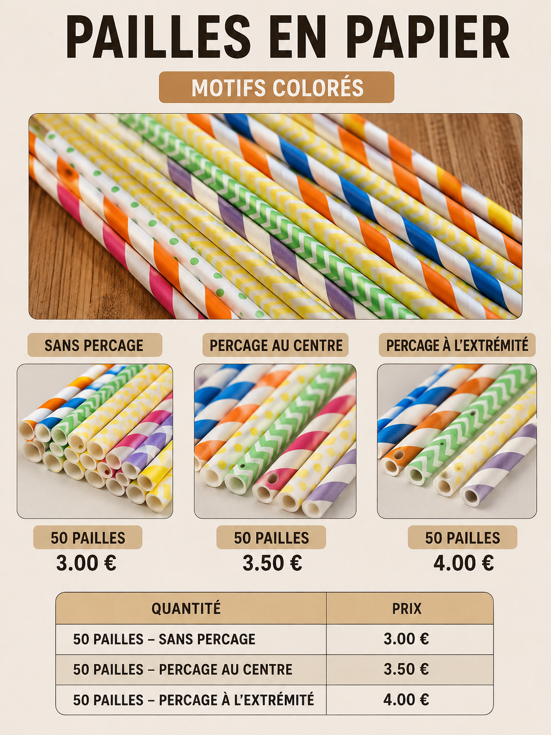 Lot de 50 pailles