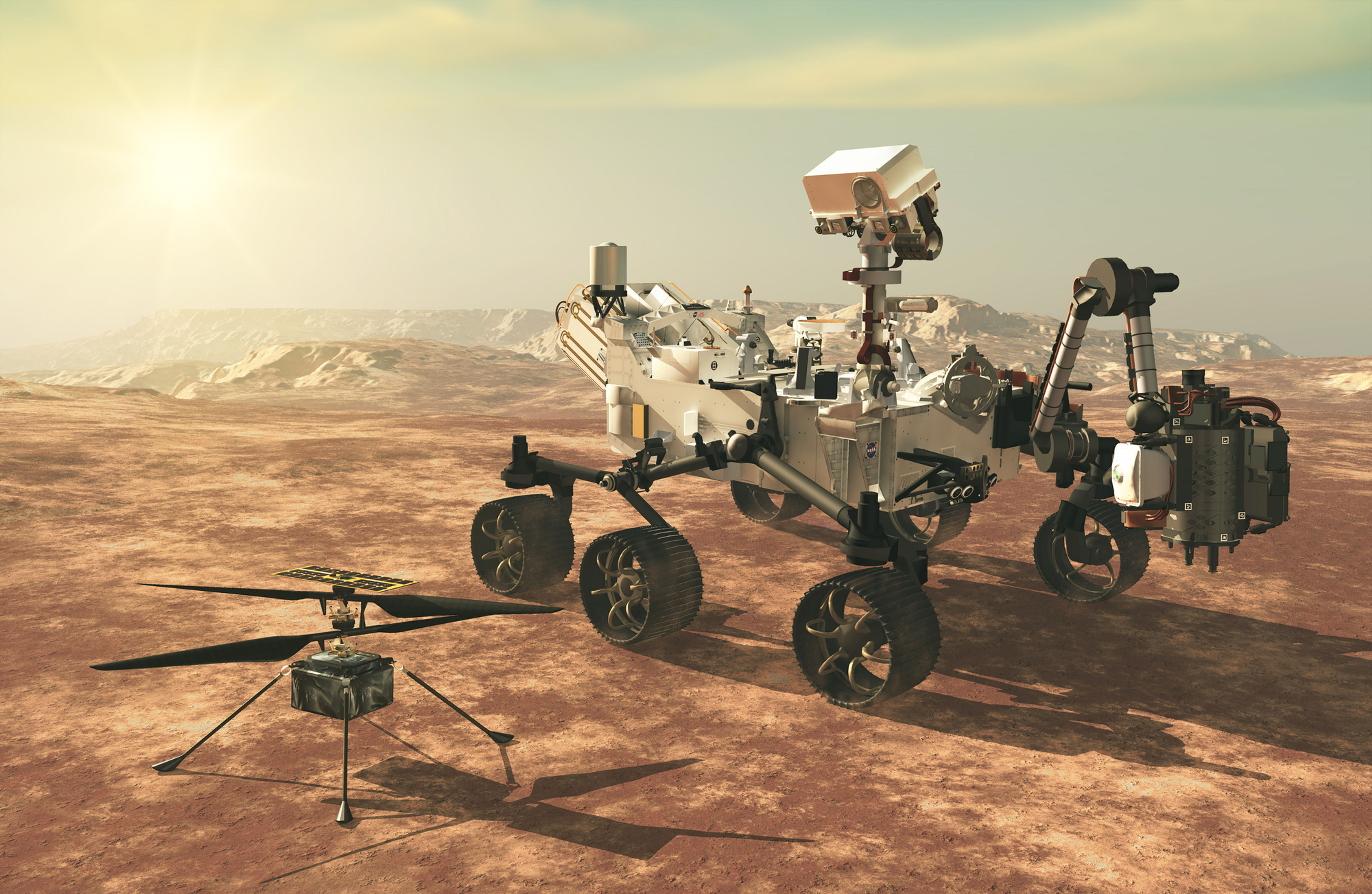 Ingenuity and Perseverance rover on Mars planet