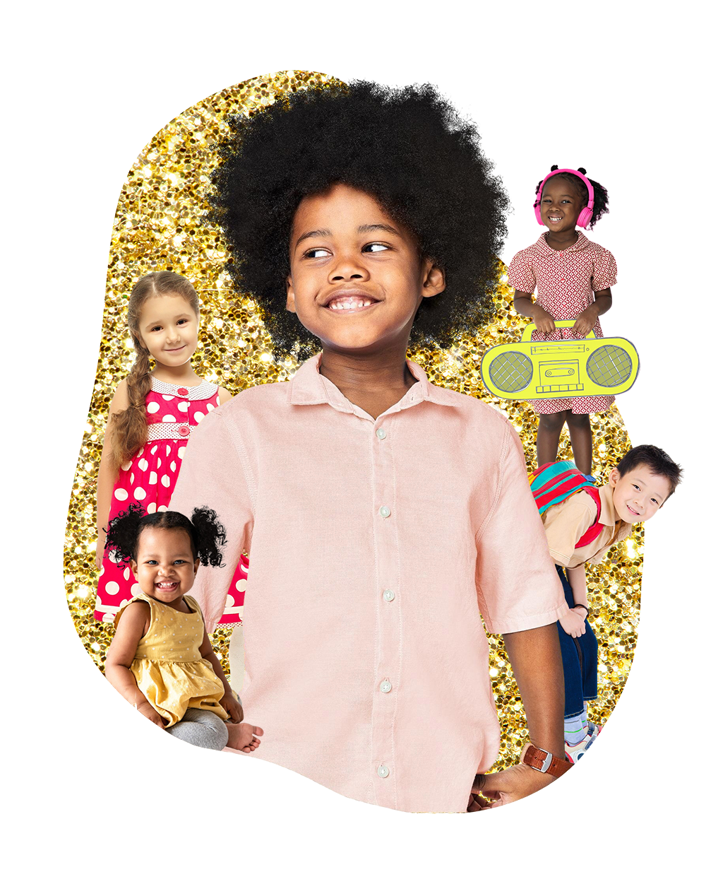 african-kid-png-badge-sticker-gold-glitter-blob-shape-transparent-background.png