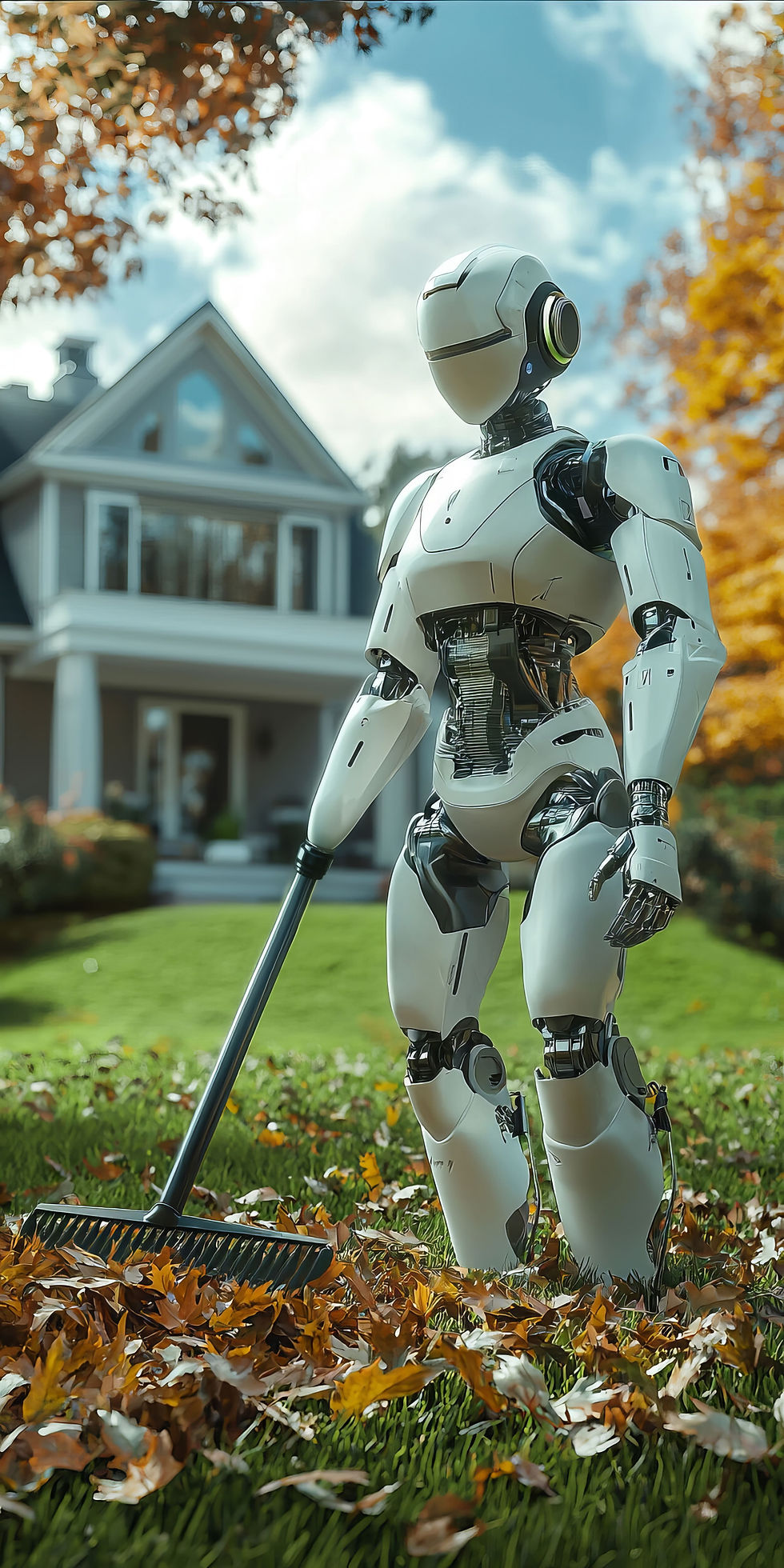 a human-looking robot is maintaining the garden